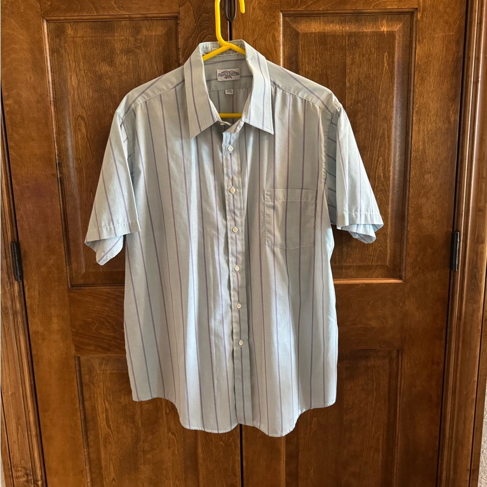 Men's Light Blue/Green Striped Shirt - Men's Size 17 1/2